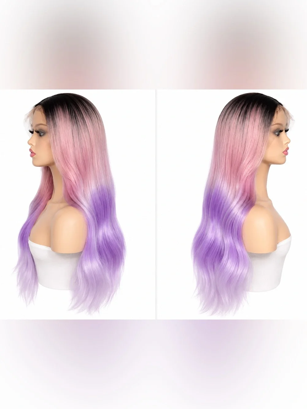 Long Ombre Pink to Purple Synthetic Lace Front Wig - middle part 26 inches long